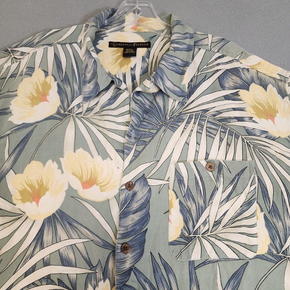 Workers for Freedom Men's Shirt 2XL Blue 100% Silk Shirt Floral Hawaiian - Picture 3 of 15
